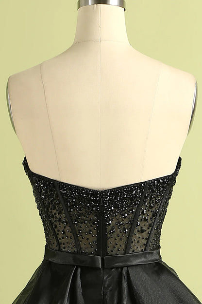 Black Strapless Ball Gown Sleeveless Sparkly Evening Dress