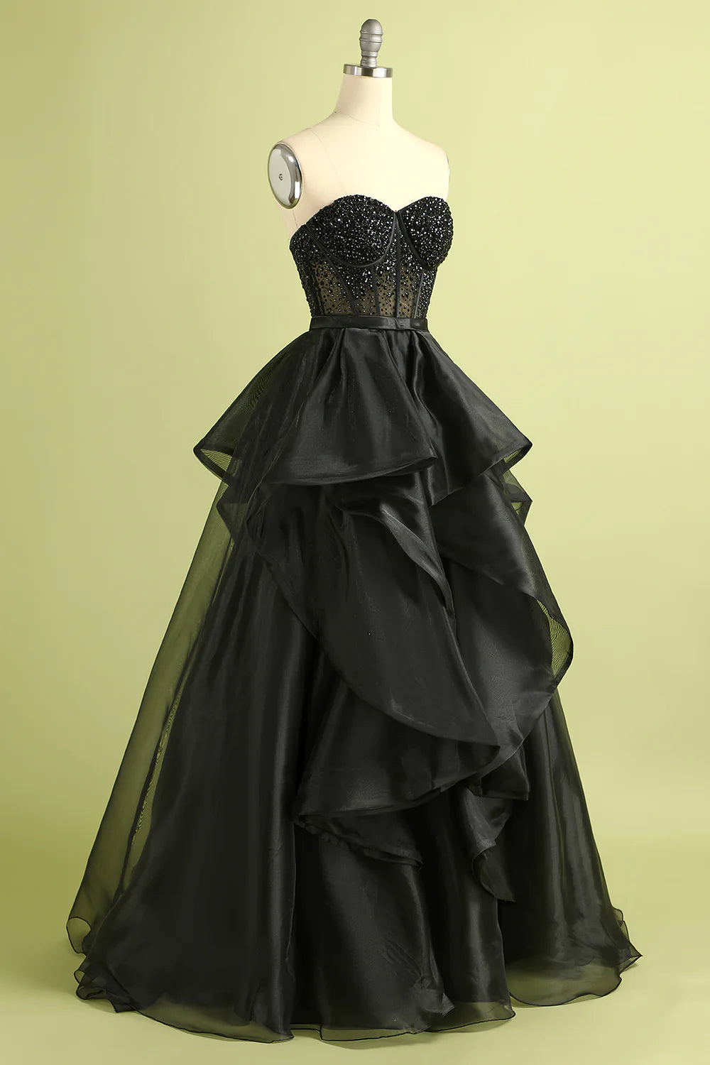 Black Strapless Ball Gown Sleeveless Sparkly Evening Dress
