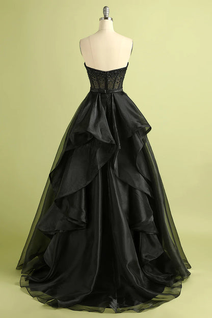 Black Strapless Ball Gown Sleeveless Sparkly Evening Dress