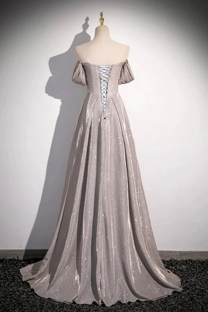 Off the Shoulder Ruffle Long Party Dress Long Sweep Train Evening Dress