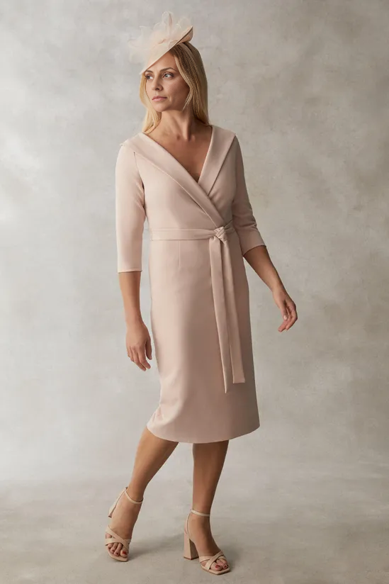 Blush Premium Crepe Off Shoulder Mother of the Bride Dresse V-Neck 3/4 Length Sleeve Wedding Guest Dresses