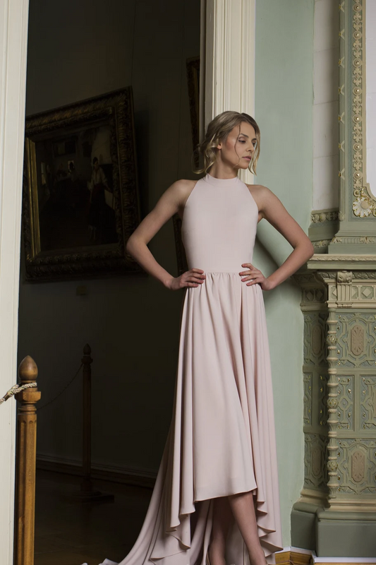 High Low Halterneck Simple Blush Bridesmaid Dress Mother Of The Bride Dress