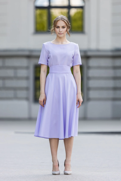 Lilac Fit And Flare Bridesmaid Dress Cocktail Dress Wedding Guest Dress Elegant Minimalist Dress