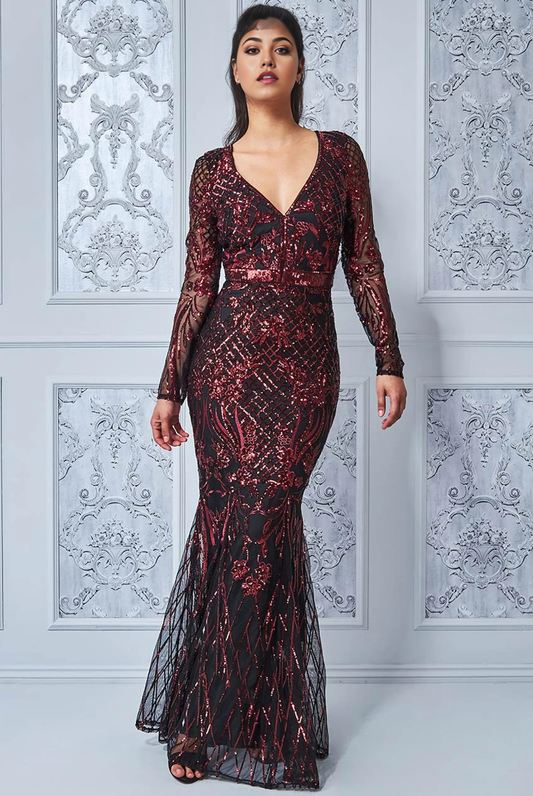 Sequinned Long Sleeve Dress Mermaid Mother of the Bride Dresse Wedding Guest Party Dresses