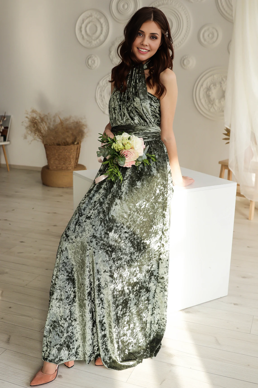 Dusty Sage Shiny Velvet Infinity Bridesmaid Dress Velvet Prom Dress Mother Of The Bride Dress