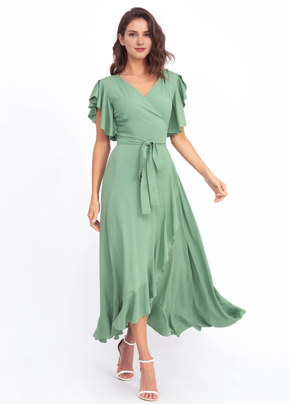 Sage Green Romantic Wrap Around Maxi Dress Formal Short Sleeve Long We Koutun Dress Sage Green Romantic Wrap Around Maxi Dress Formal Short Sleeve Long We Koutun Dress