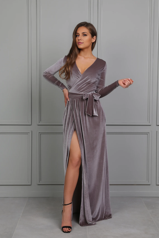 Bridesmaid Velvet Formal Evening Dress Wedding Guest Dress Long Dress With Slit