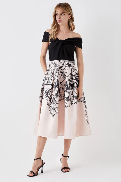 Petite Twist Top 2 In 1 Twill Dress A-Line Off Shoulder Wedding Guest Dresses