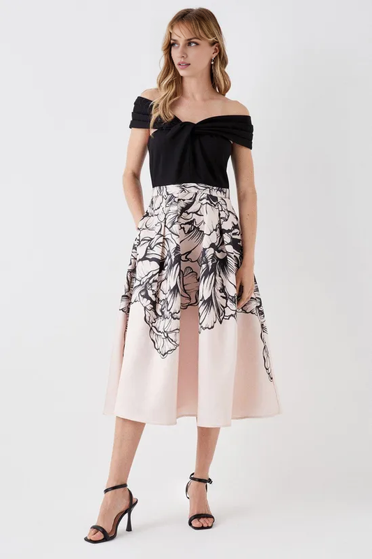 Petite Twist Top 2 In 1 Twill Dress A-Line Off Shoulder Wedding Guest Dresses