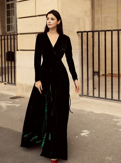 Long Wrap Formal Dresses Velvet Deep V-Neck Women Long Sleeve Wedding Koutun Dress Long Wrap Formal Dresses Velvet Deep V-Neck Women Long Sleeve Wedding Koutun Dress