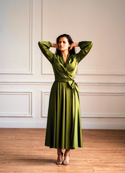 Olive Green Wedding Guest A-Line Long Sleeves Formal Mother of the Bride Dresse