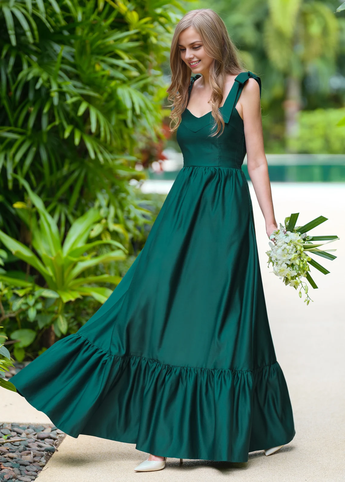 dark green simple dress A-Line Princess Long Satin Bridesmaid Dress We – Koutun Dress DR3196MOD