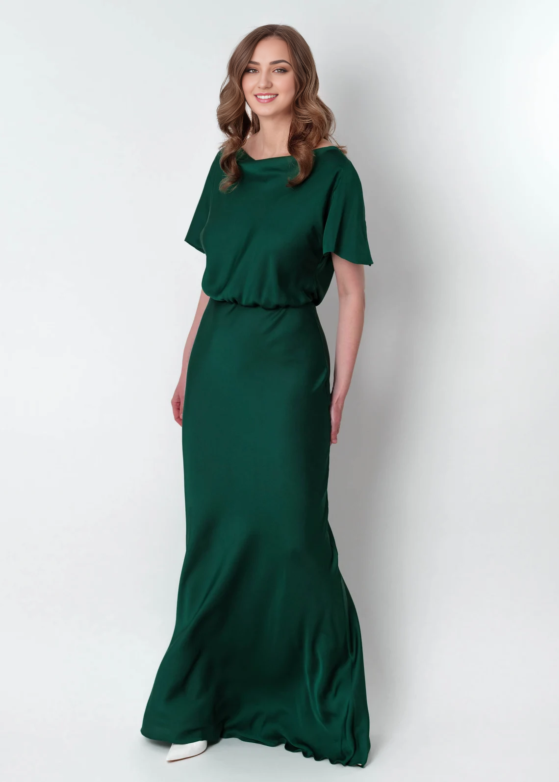 Dark Green Silk Long Bridesmaid Dress Wedding Guest Dress Evening Dress Open Back Silk Dress