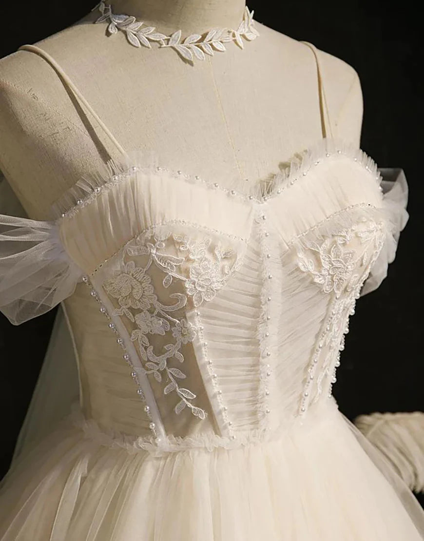 A Line Tulle Blue Off The Shoulder Cute Homecoming Dress with Pleated