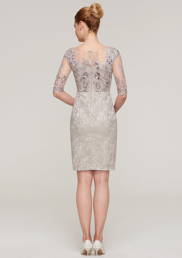 Half Sleeve Knee-Length Lace Mother of the Bride Dress With Sequins Appliqued