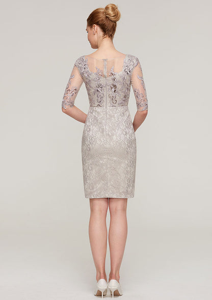 Half Sleeve Knee-Length Lace Mother of the Bride Dress With Sequins Appliqued