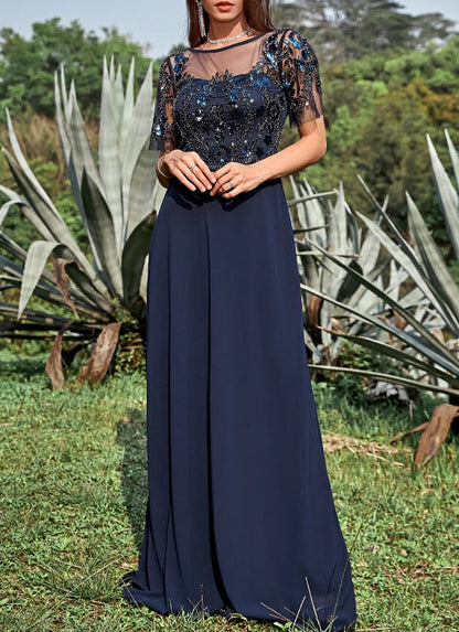 Navy Appliques Sequin Mother of Bride Dress
