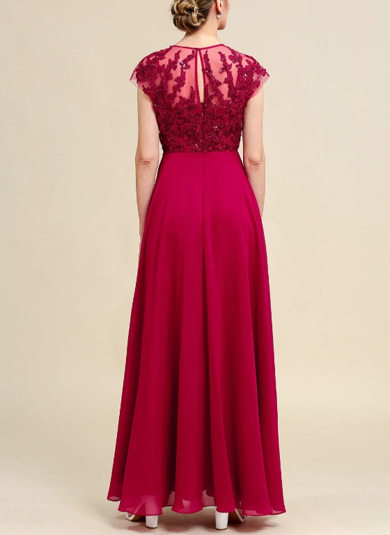 Burgundy A-Line Chiffon Mother of the Bride Dress with Lace