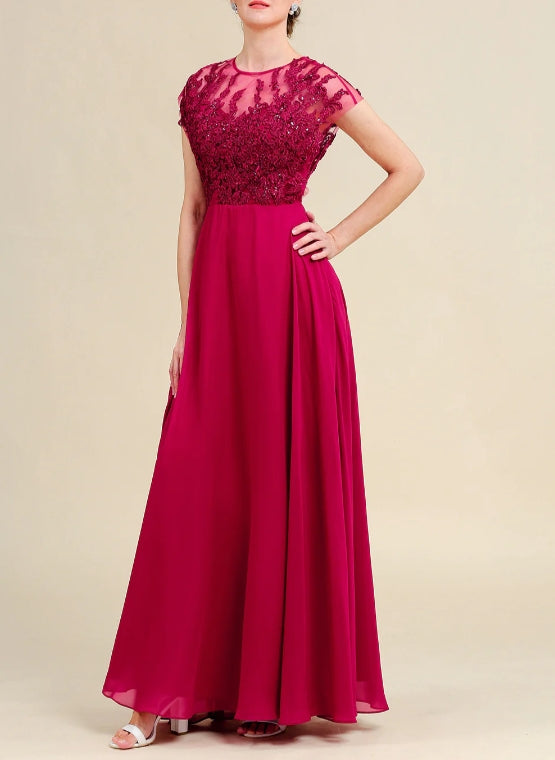 Burgundy A-Line Chiffon Mother of the Bride Dress with Lace