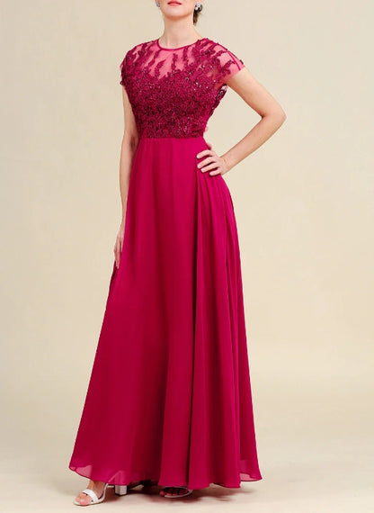 Burgundy A-Line Chiffon Mother of the Bride Dress with Lace
