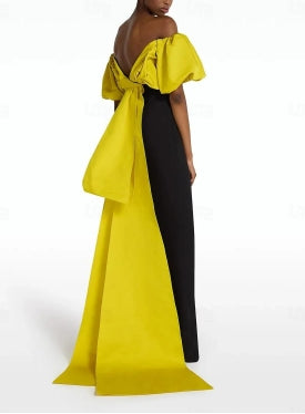 Sheath / Column Evening Gown Sweep / Brush Train Sleeveless Jewel Neck with Bow(s)