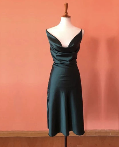 Cowl Neck Midi Length Bridesmaid Dresses Evening Dresses