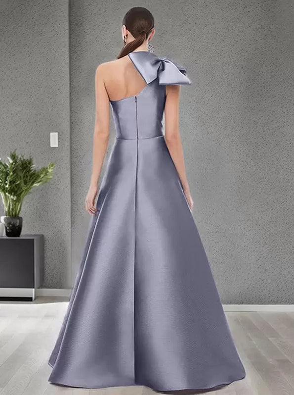 One-Shoulder Sleeveless A-Line Bows Mother of the Bride Dresse Floor-Length Wedding Guest Dresses