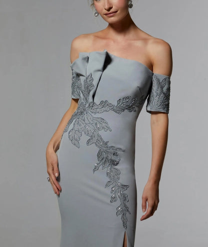 Mermaid Off Shoulder Floor-length Wedding Guest Dresses Sequins Beaded Mother of the Bride Dress With Slit