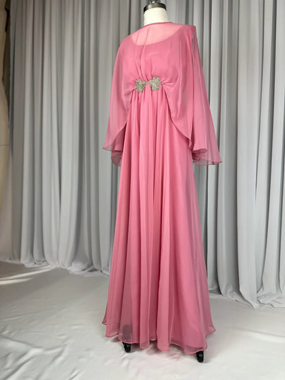 Vintage 1980s Rose Pink Chiffon Mother of the Bride Dresse Formal Long Modest Gown