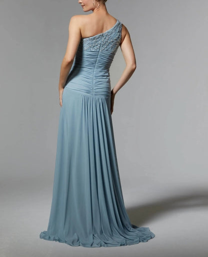 A-Line One-shoulder Floor-length Wedding Guest Dresses Sequins Mother of the Bride Dress