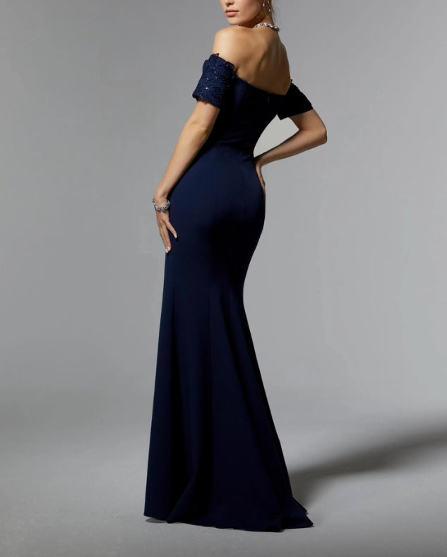 Mermaid Off Shoulder Floor-length Wedding Guest Dresses Sequins Beaded Mother of the Bride Dress With Slit