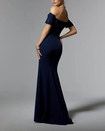 Mermaid Off Shoulder Floor-length Wedding Guest Dresses Sequins Beaded Mother of the Bride Dress With Slit