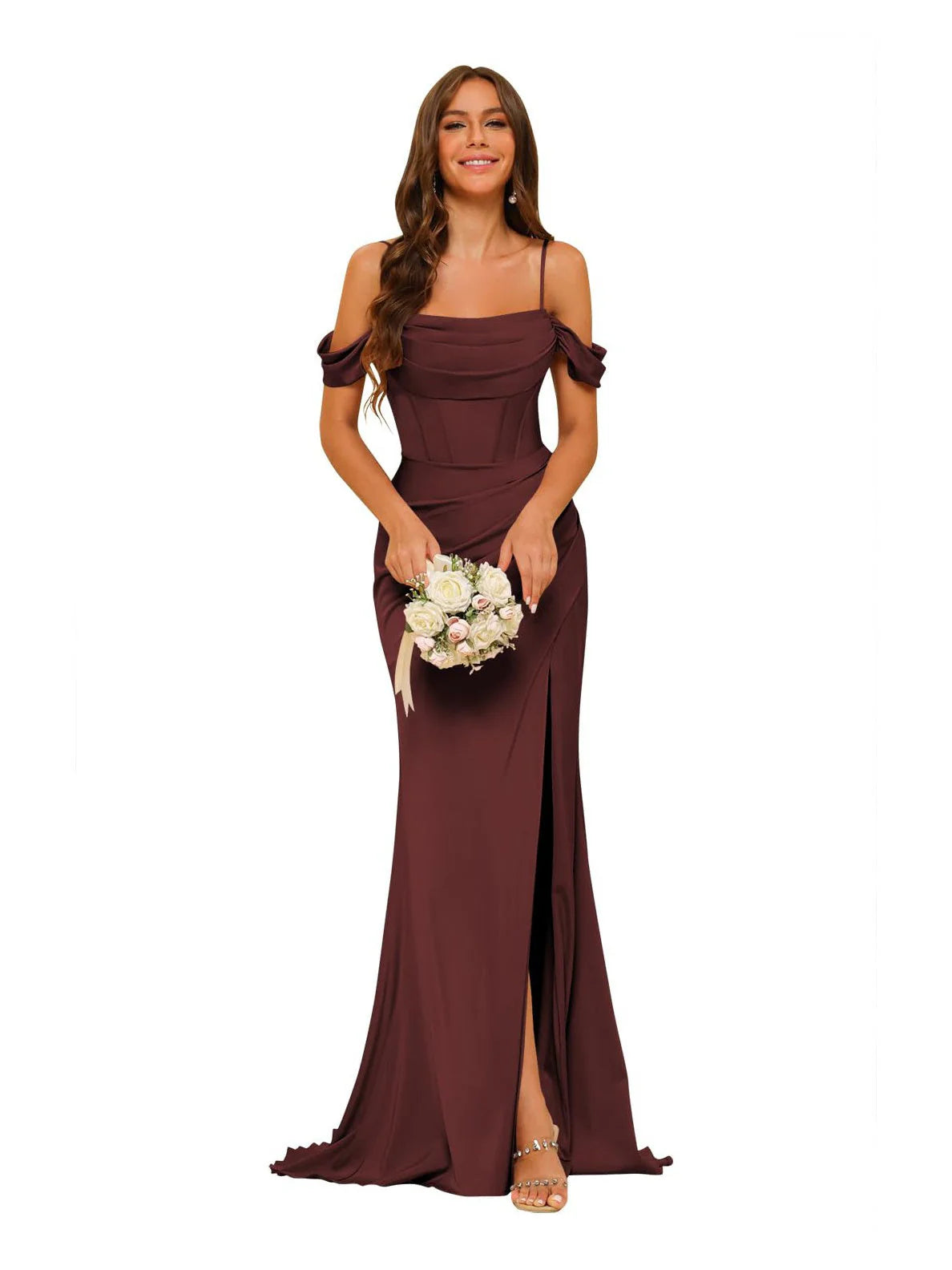 Mermaid/Trumpet Satin Off-the-Shoulder Bridesmaid Dresses With Slit