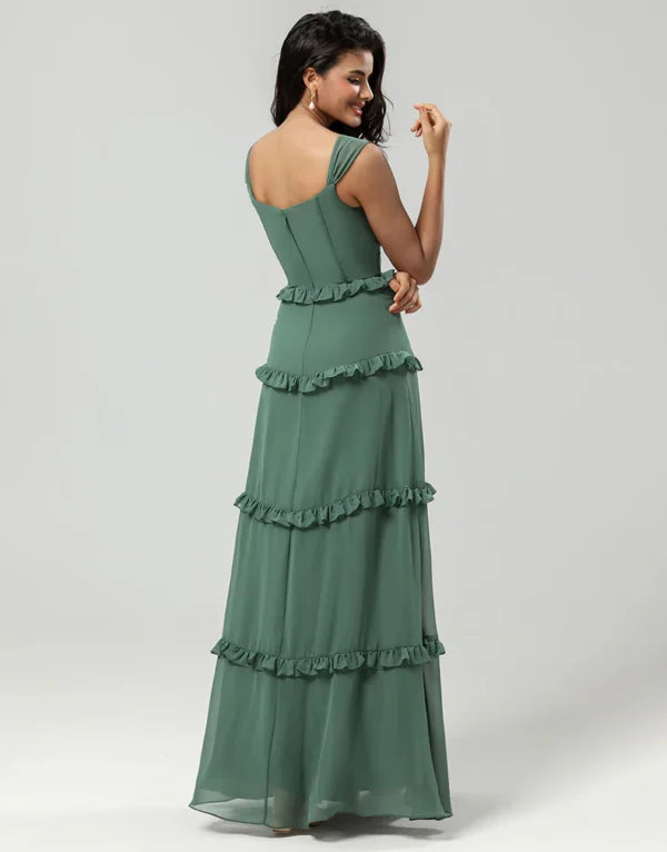 Bridesmaid Dress A Line Off the Shoulder Eucalyptus Long