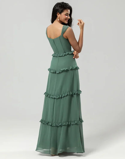 Bridesmaid Dress A Line Off the Shoulder Eucalyptus Long