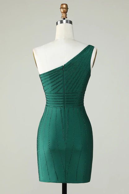 Black Sheath One Shoulder Homecoming Dress with Beading