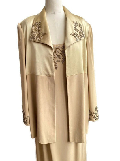Formalwear Dress Suit Light Gold Black Tie Beaded Dress With Over Jacket Two Piece Mother of the Bride Dresse
