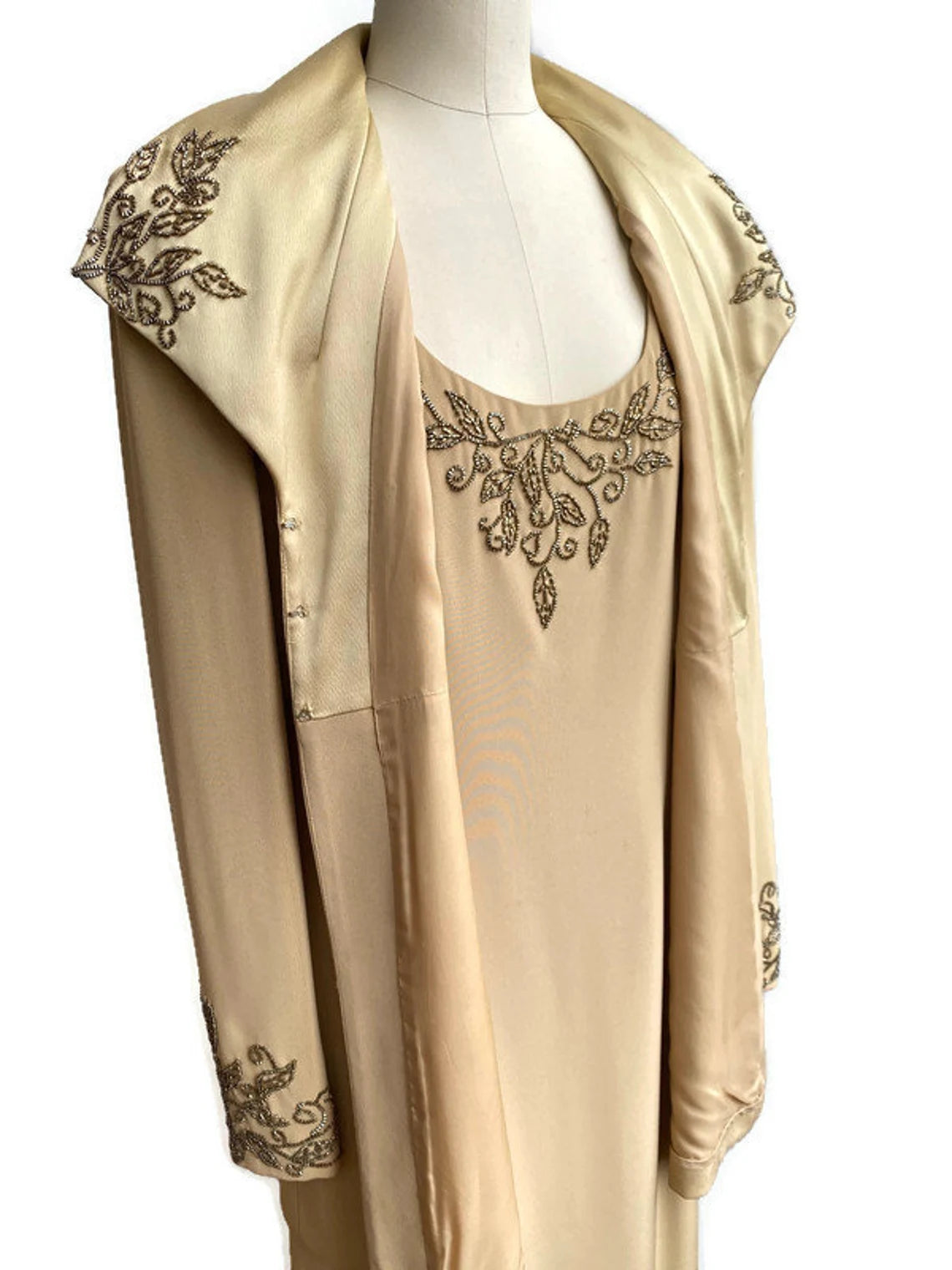 Formalwear Dress Suit Light Gold Black Tie Beaded Dress With Over Jacket Two Piece Mother of the Bride Dresse