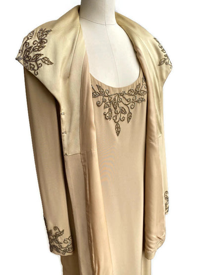 Formalwear Dress Suit Light Gold Black Tie Beaded Dress With Over Jacket Two Piece Mother of the Bride Dresse