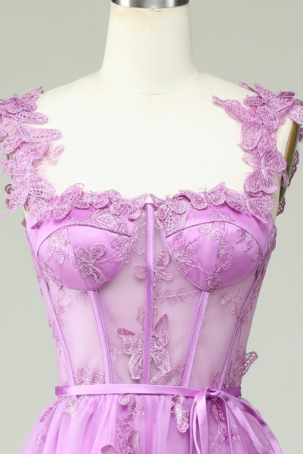 Purple A Line Tulle Butterflies Appliques Prom Dress