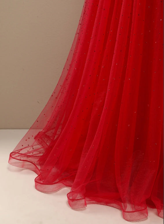 Red A-Line Princess Sweetheart Prom Dress with Beading