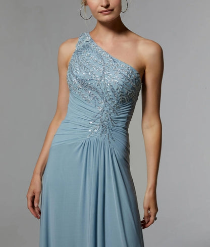 A-Line One-shoulder Floor-length Wedding Guest Dresses Sequins Mother of the Bride Dress