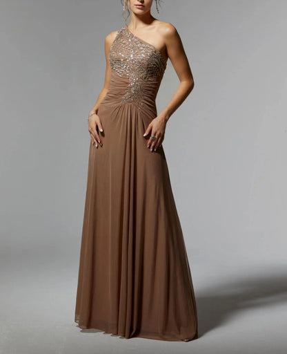 A-Line One-shoulder Floor-length Wedding Guest Dresses Sequins Mother of the Bride Dress