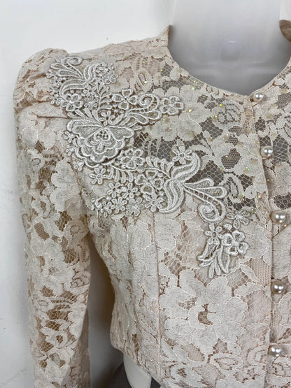 Vintage Pale Pink Lace Blouse And Skirt Petite Small Lace Skirt Suit Wedding Outfit Mother of the Bride Dresse Lace Suit