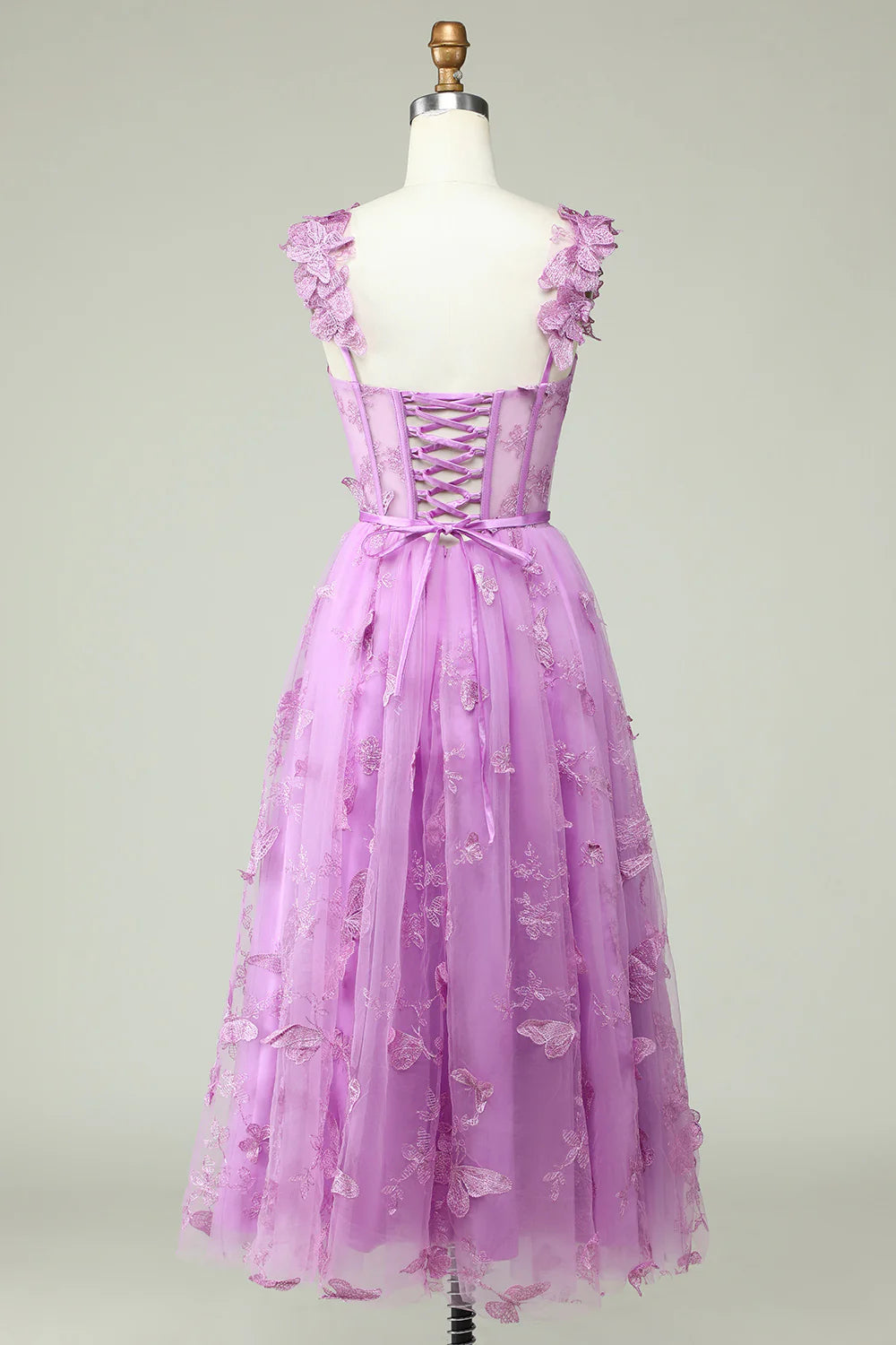Purple A Line Tulle Butterflies Appliques Prom Dress