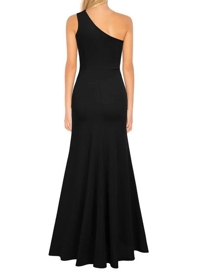 Black Mermaid/Trumpet One Shoulder Sleeveless Floor-Length Bridesmaid Dresses