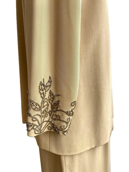 Formalwear Dress Suit Light Gold Black Tie Beaded Dress With Over Jacket Two Piece Mother of the Bride Dresse