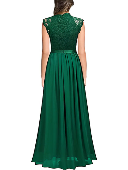 A Line Jewel Neck Sleeveless Floor-Length Bridesmaid Dresses with Lace