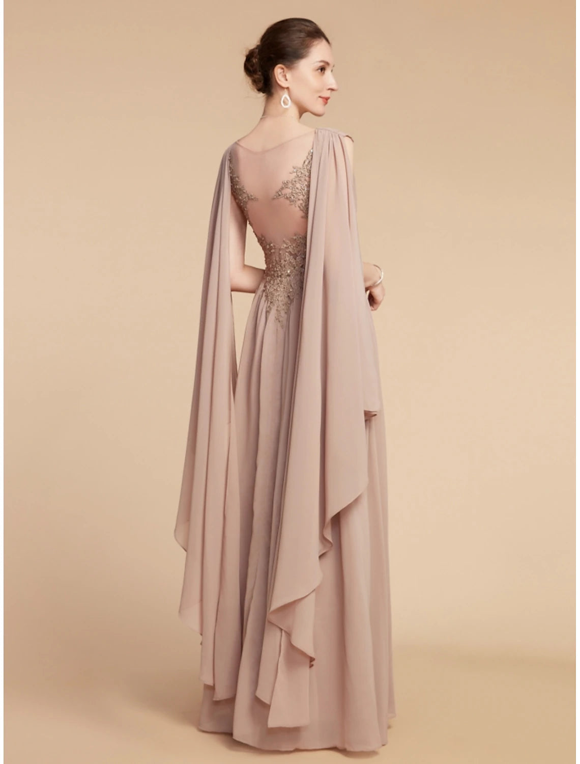A-Line Mother of the Bride Dress Wedding Guest Elegant V Neck Ankle Length Chiffon Lace Sleeveless