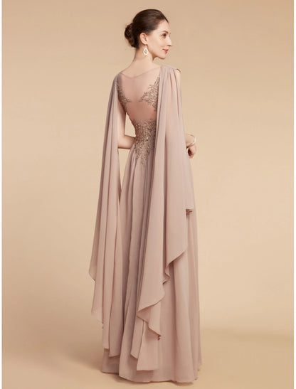 A-Line Mother of the Bride Dress Wedding Guest Elegant V Neck Ankle Length Chiffon Lace Sleeveless
